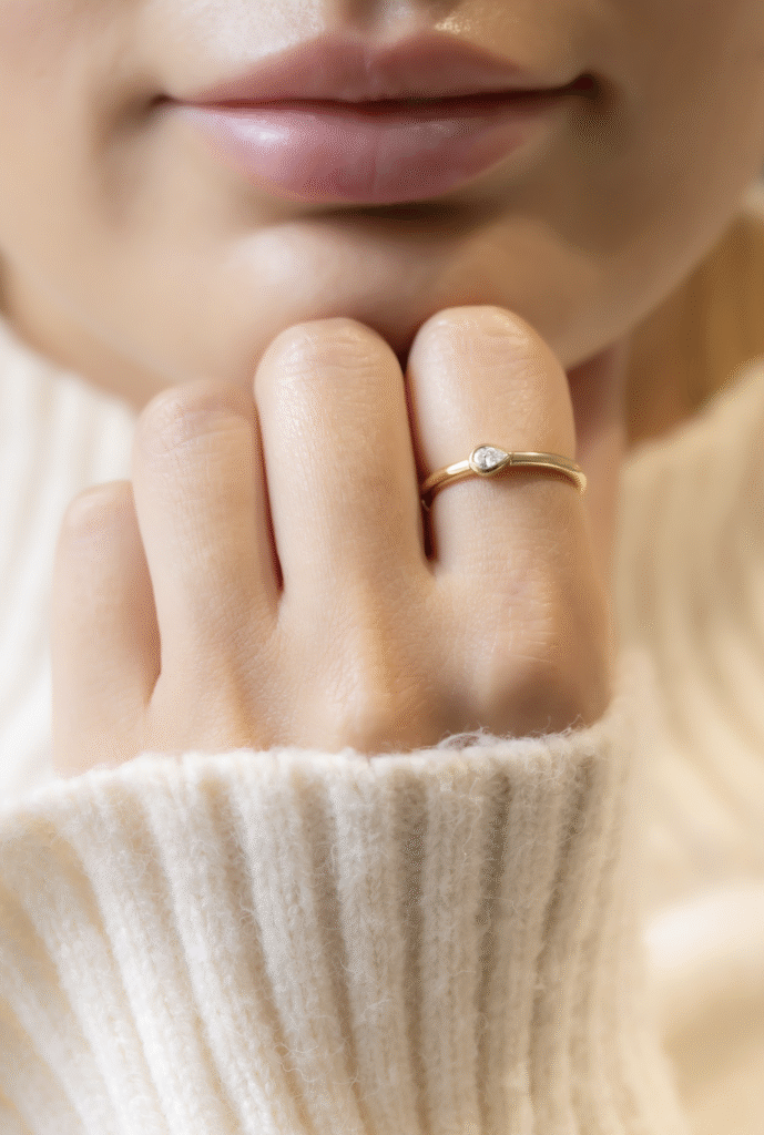 prposal ring in sydney melbourne and brisbane, yellow gold band and a pear diamond