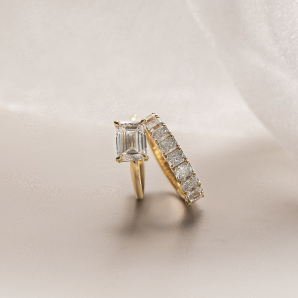 Custom Engagement Ring - East west emerald cut diamond ring