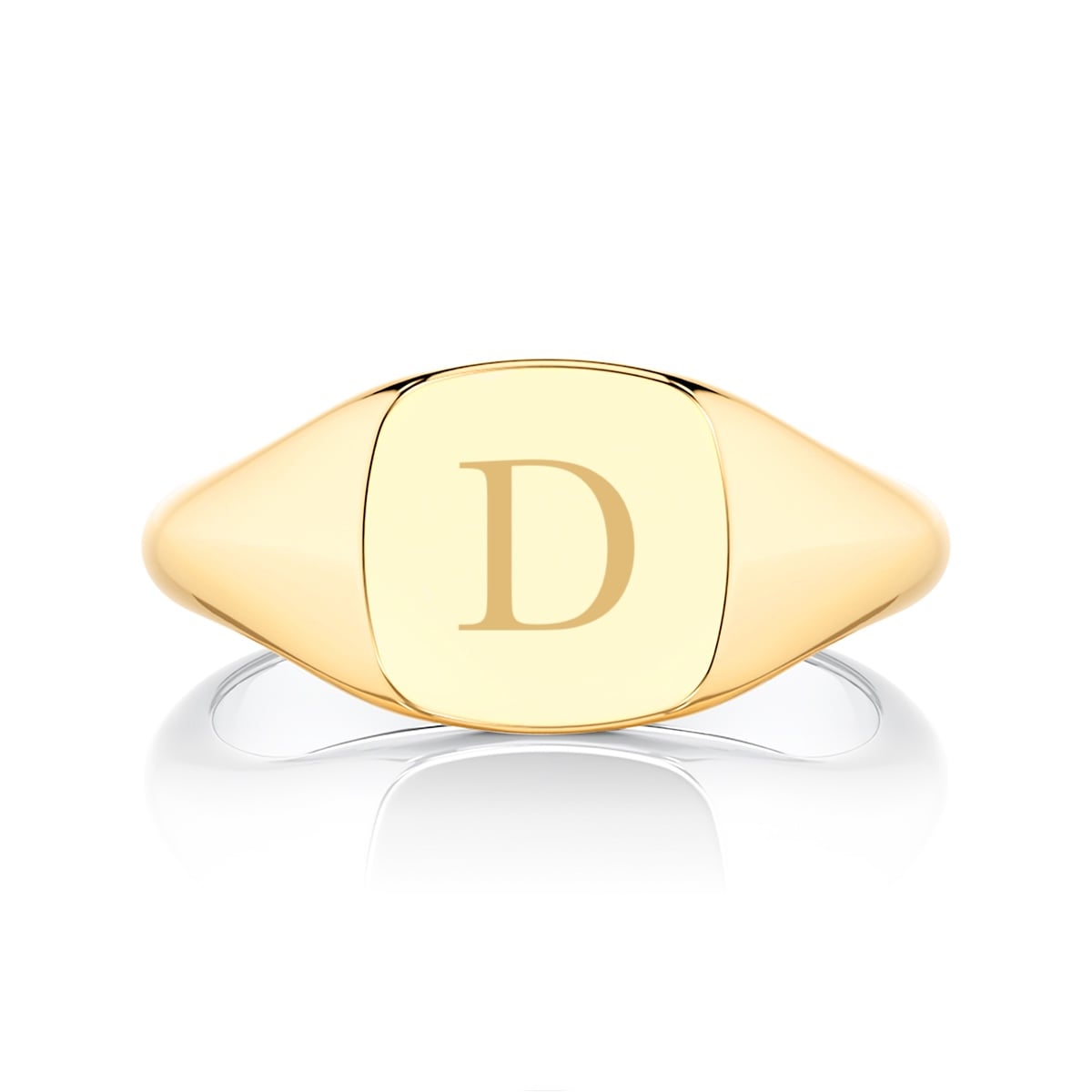 Yellow Gold Medium Initial Cushion Signet Ring
