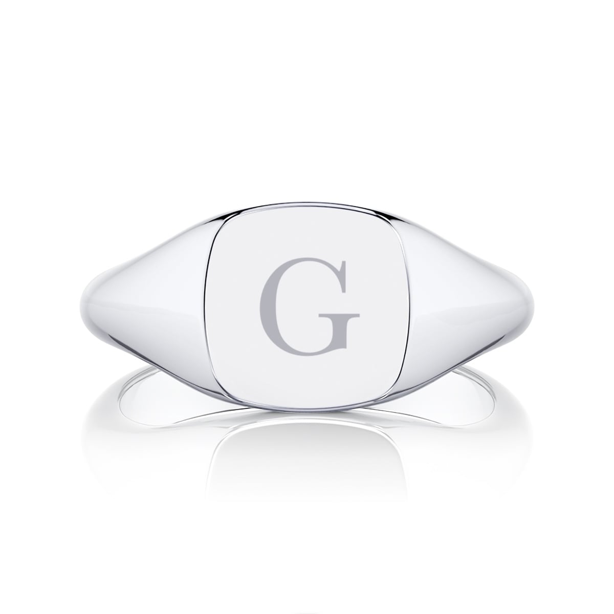 White Gold Medium Initial Cushion Signet Ring