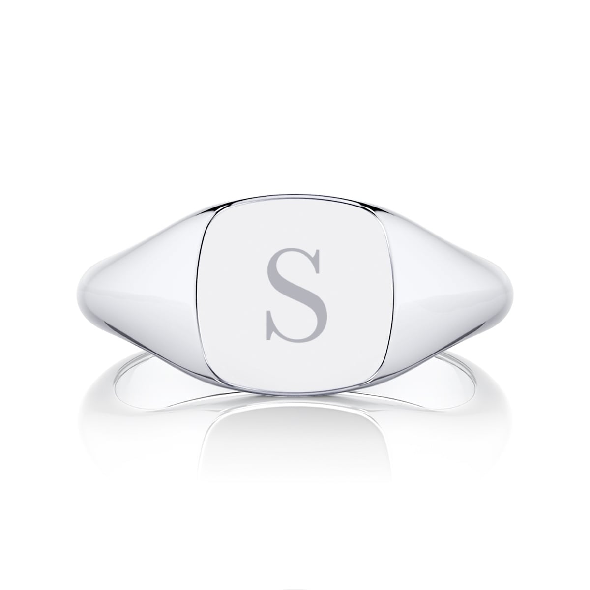 White Gold Medium Initial Cushion Signet Ring