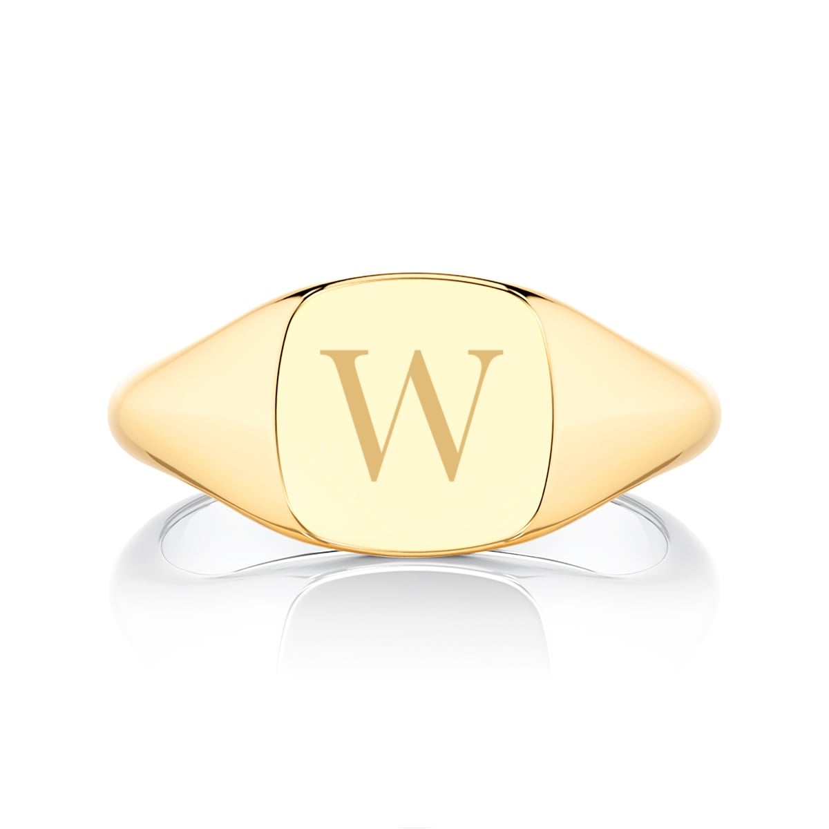Yellow Gold Medium Initial Cushion Signet Ring