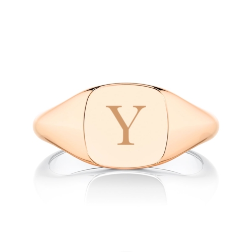Rose Gold Medium Initial Cushion Signet Ring