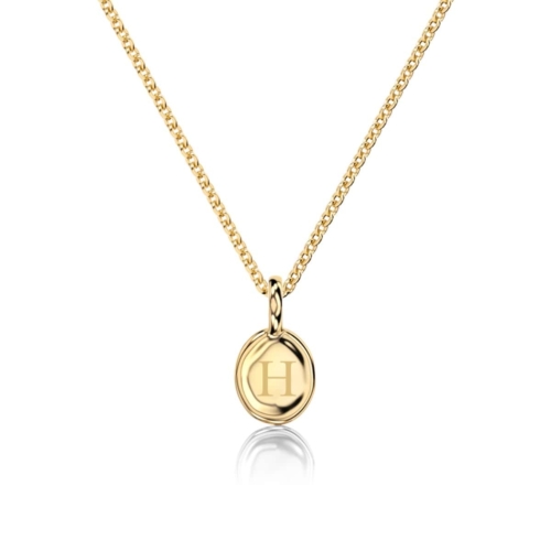 Yellow Gold Oval Freeform Initial Pendant