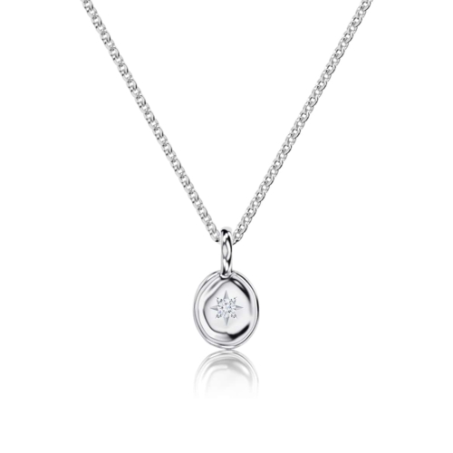 White Gold Oval Freeform Birthstone Pendant