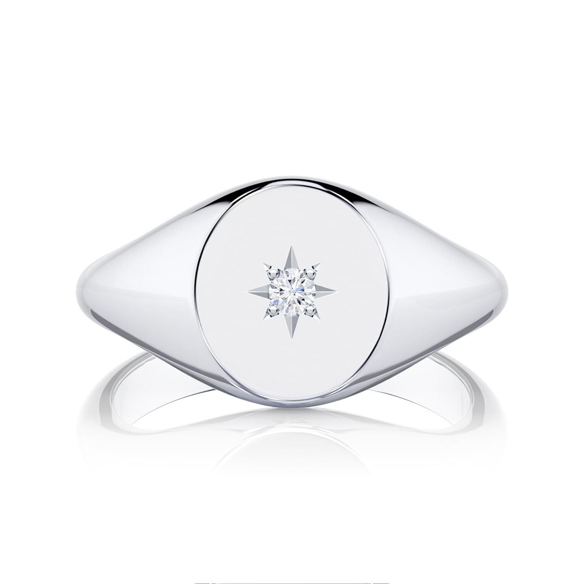 White Gold Medium Birthstone Oval Signet Ring