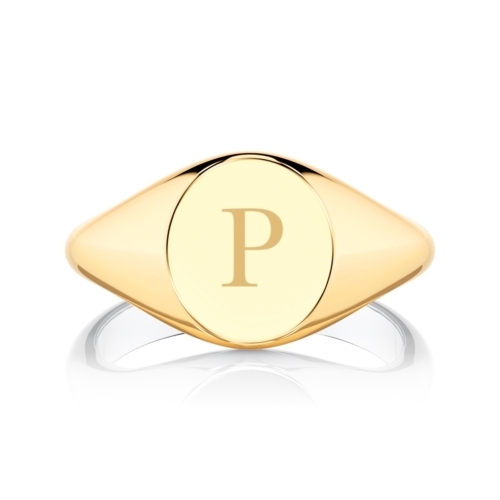 Yellow Gold Medium Initial Oval Signet Ring