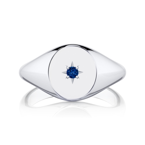 White Gold Medium Birthstone Oval Signet Ring