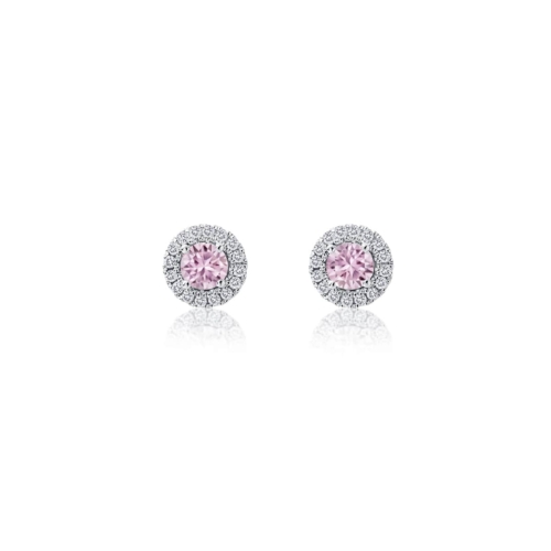 Lab Grown Pink Diamond Stud Earrings with Diamond Halos