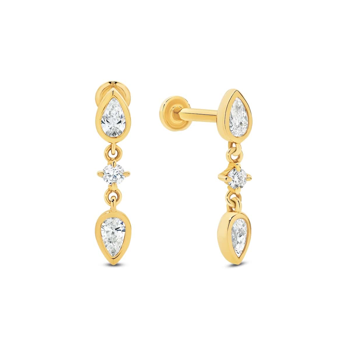 Yellow Gold Twin Pear Diamond Drop Earrings