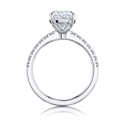 Rectangular Cushion Diamond With Side Stones Engagement Ring in Platinum | Como