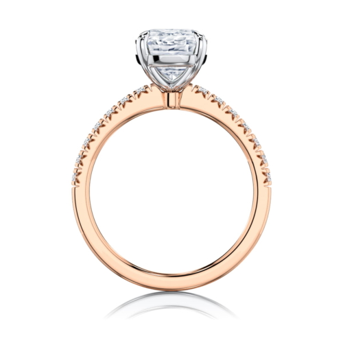 Rectangular Cushion Diamond With Side Stones Engagement Ring in Rose Gold | Como
