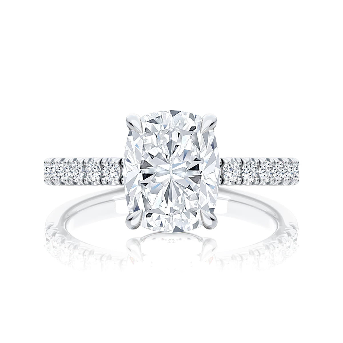 Rectangular Cushion Diamond With Side Stones Engagement Ring in White Gold | Como