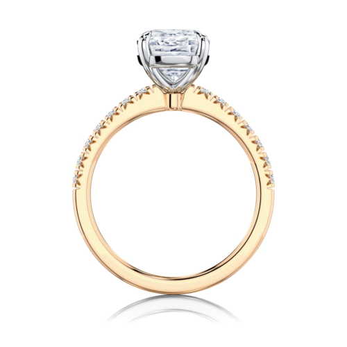 Rectangular Cushion Diamond With Side Stones Engagement Ring in Yellow Gold | Como
