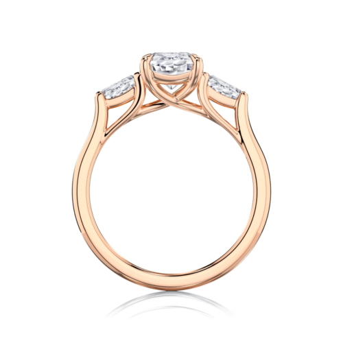 Emerald Diamond Three Stone Engagement Ring in Rose Gold | Imani