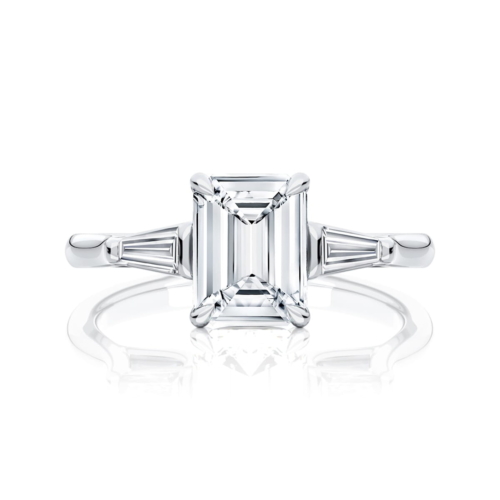 Emerald Diamond Three Stone Engagement Ring in White Gold | Imani