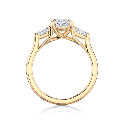 Emerald Diamond Three Stone Engagement Ring in Yellow Gold | Imani