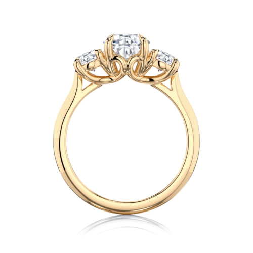 Oval Diamond Three Stone Engagement Ring in Yellow Gold | Oval Trilogy