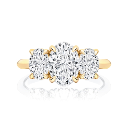 Oval Diamond Three Stone Engagement Ring in Yellow Gold | Oval Trilogy