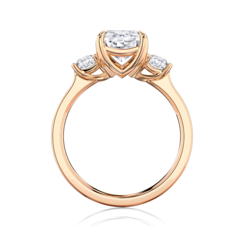 Emerald Diamond Three Stone Engagement Ring in Rose Gold | Raleigh (Emerald Cut)