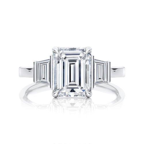 Emerald Diamond Three Stone Engagement Ring in White Gold | Raleigh (Emerald Cut)