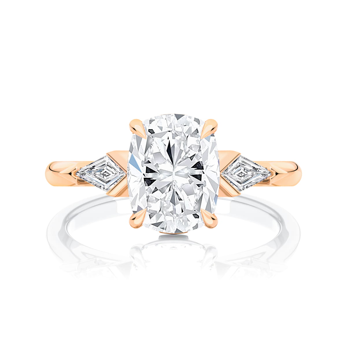 Rectangular Cushion Diamond Three Stone Engagement Ring in Rose Gold | Inez